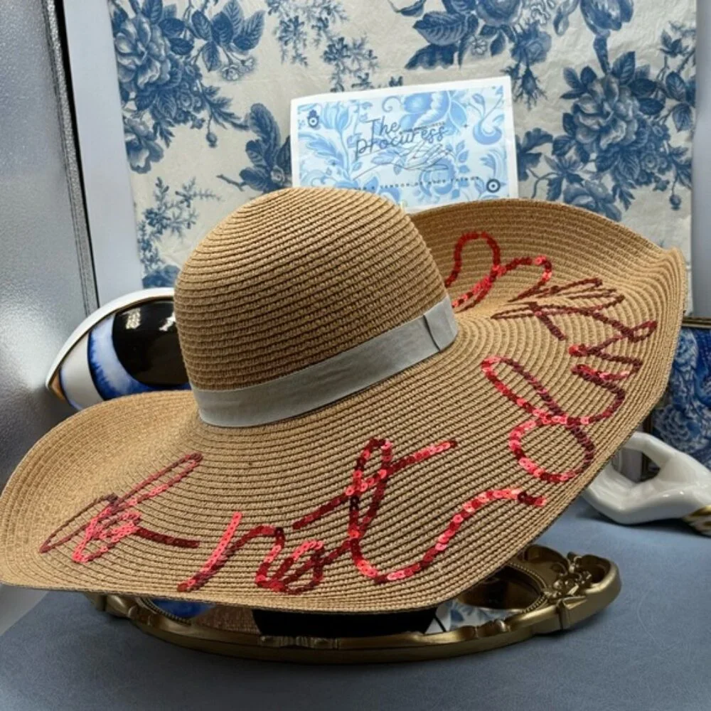 🆕 EUGENIA KIM 🧿 NWT Sunny "Do Not Disturb" Floppy Sun Hat, Brown & Red - Picture 3 of 12